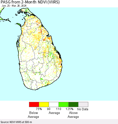 Sri Lanka PASG from 2-Month NDVI (VIIRS) Thematic Map For 3/21/2024 - 3/28/2024