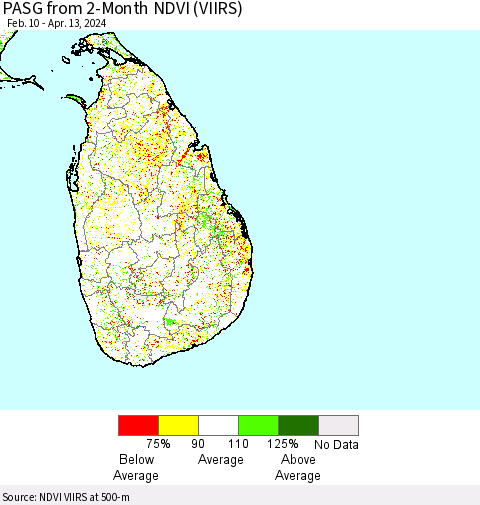 Sri Lanka PASG from 2-Month NDVI (VIIRS) Thematic Map For 4/6/2024 - 4/13/2024