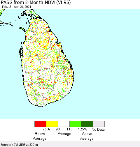 Sri Lanka PASG from 2-Month NDVI (VIIRS) Thematic Map For 4/14/2024 - 4/21/2024