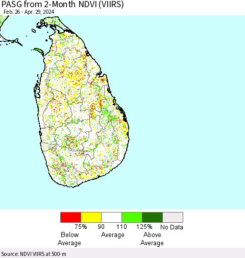 Sri Lanka PASG from 2-Month NDVI (VIIRS) Thematic Map For 4/22/2024 - 4/29/2024