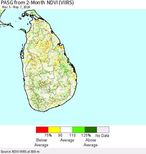 Sri Lanka PASG from 2-Month NDVI (VIIRS) Thematic Map For 4/30/2024 - 5/7/2024