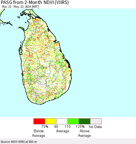 Sri Lanka PASG from 2-Month NDVI (VIIRS) Thematic Map For 5/16/2024 - 5/23/2024