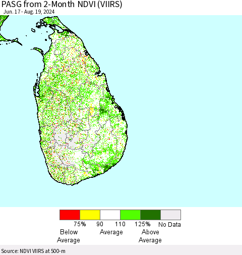Sri Lanka PASG from 2-Month NDVI (VIIRS) Thematic Map For 8/12/2024 - 8/19/2024