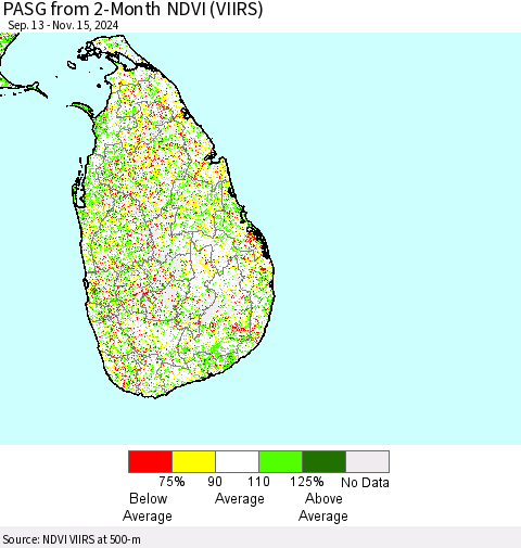 Sri Lanka PASG from 2-Month NDVI (VIIRS) Thematic Map For 11/8/2024 - 11/15/2024