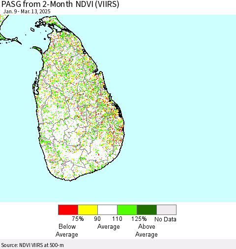 Sri Lanka PASG from 2-Month NDVI (VIIRS) Thematic Map For 3/6/2025 - 3/13/2025