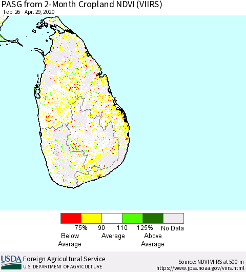 Sri Lanka PASG from 2-Month Cropland NDVI (VIIRS) Thematic Map For 4/21/2020 - 4/30/2020