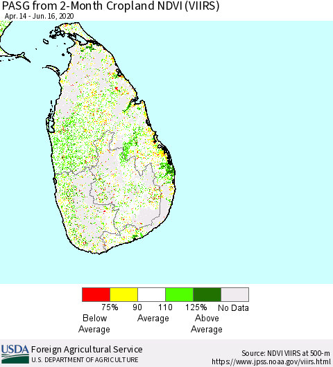 Sri Lanka PASG from 2-Month Cropland NDVI (VIIRS) Thematic Map For 6/11/2020 - 6/20/2020