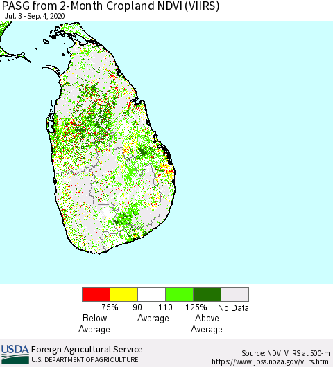 Sri Lanka PASG from 2-Month Cropland NDVI (VIIRS) Thematic Map For 9/1/2020 - 9/10/2020
