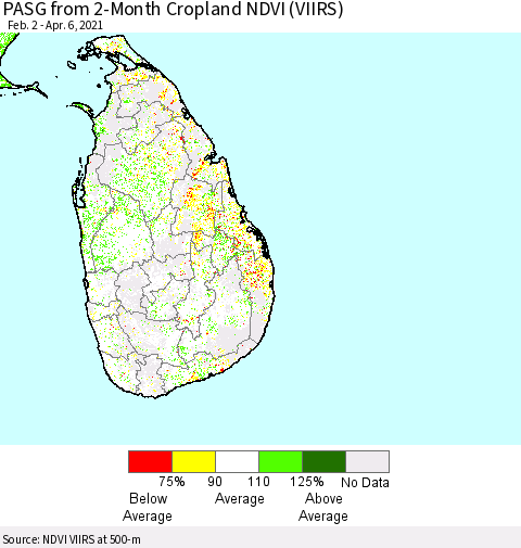 Sri Lanka PASG from 2-Month Cropland NDVI (VIIRS) Thematic Map For 3/30/2021 - 4/6/2021