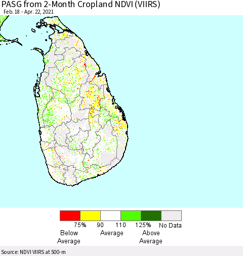 Sri Lanka PASG from 2-Month Cropland NDVI (VIIRS) Thematic Map For 4/15/2021 - 4/22/2021