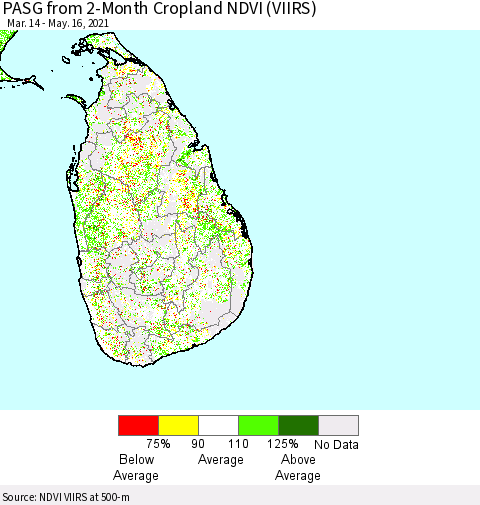 Sri Lanka PASG from 2-Month Cropland NDVI (VIIRS) Thematic Map For 5/9/2021 - 5/16/2021