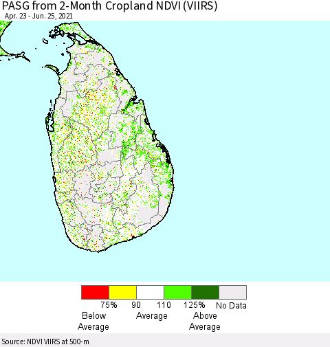 Sri Lanka PASG from 2-Month Cropland NDVI (VIIRS) Thematic Map For 6/18/2021 - 6/25/2021