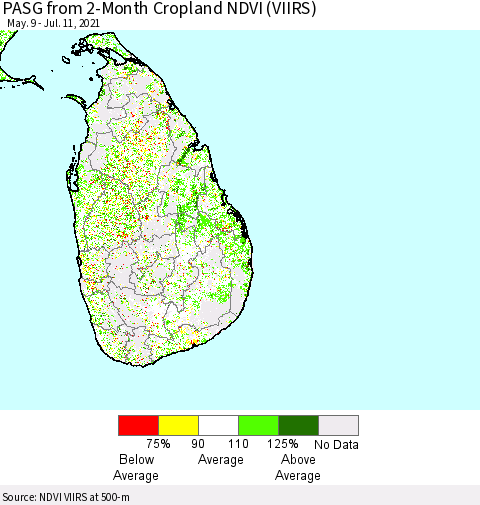 Sri Lanka PASG from 2-Month Cropland NDVI (VIIRS) Thematic Map For 7/4/2021 - 7/11/2021