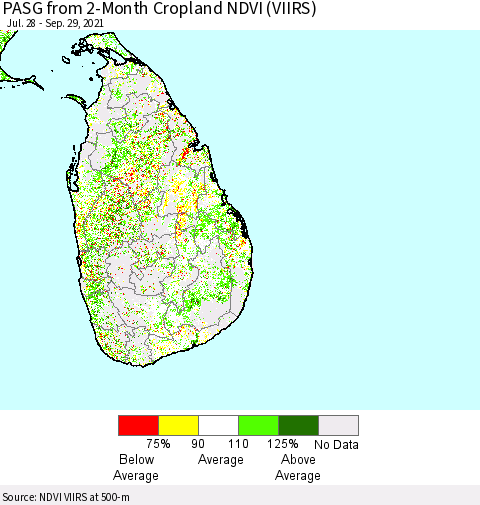 Sri Lanka PASG from 2-Month Cropland NDVI (VIIRS) Thematic Map For 9/22/2021 - 9/29/2021