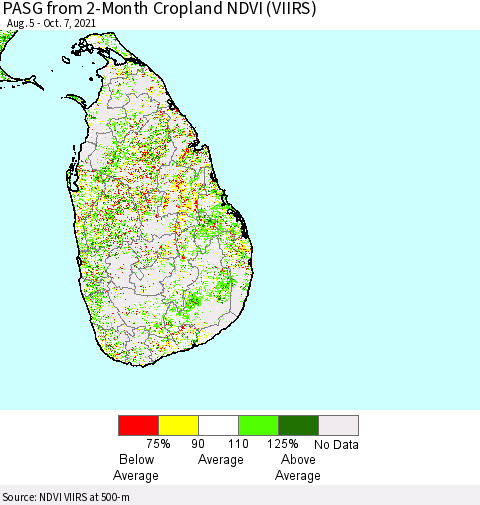 Sri Lanka PASG from 2-Month Cropland NDVI (VIIRS) Thematic Map For 9/30/2021 - 10/7/2021