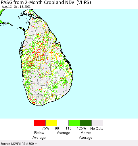 Sri Lanka PASG from 2-Month Cropland NDVI (VIIRS) Thematic Map For 10/8/2021 - 10/15/2021
