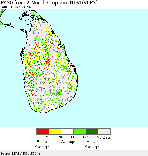 Sri Lanka PASG from 2-Month Cropland NDVI (VIIRS) Thematic Map For 10/16/2021 - 10/23/2021