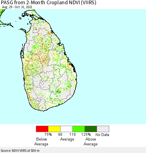Sri Lanka PASG from 2-Month Cropland NDVI (VIIRS) Thematic Map For 10/21/2021 - 10/31/2021