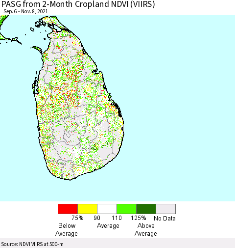 Sri Lanka PASG from 2-Month Cropland NDVI (VIIRS) Thematic Map For 11/1/2021 - 11/8/2021