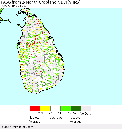 Sri Lanka PASG from 2-Month Cropland NDVI (VIIRS) Thematic Map For 11/17/2021 - 11/24/2021