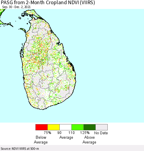Sri Lanka PASG from 2-Month Cropland NDVI (VIIRS) Thematic Map For 11/25/2021 - 12/2/2021