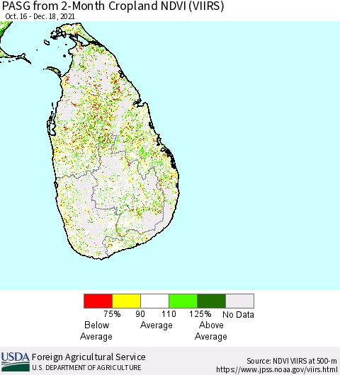 Sri Lanka PASG from 2-Month Cropland NDVI (VIIRS) Thematic Map For 12/11/2021 - 12/20/2021