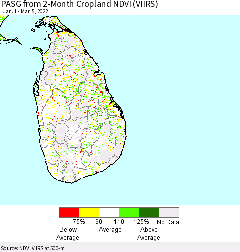 Sri Lanka PASG from 2-Month Cropland NDVI (VIIRS) Thematic Map For 2/26/2022 - 3/5/2022