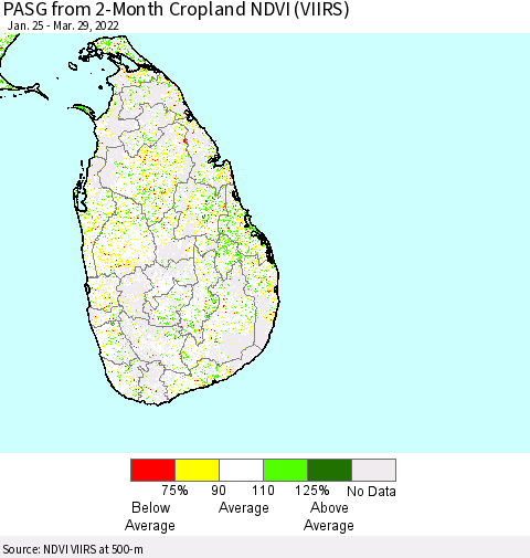 Sri Lanka PASG from 2-Month Cropland NDVI (VIIRS) Thematic Map For 3/22/2022 - 3/29/2022