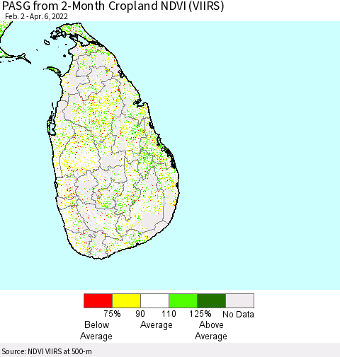 Sri Lanka PASG from 2-Month Cropland NDVI (VIIRS) Thematic Map For 3/30/2022 - 4/6/2022