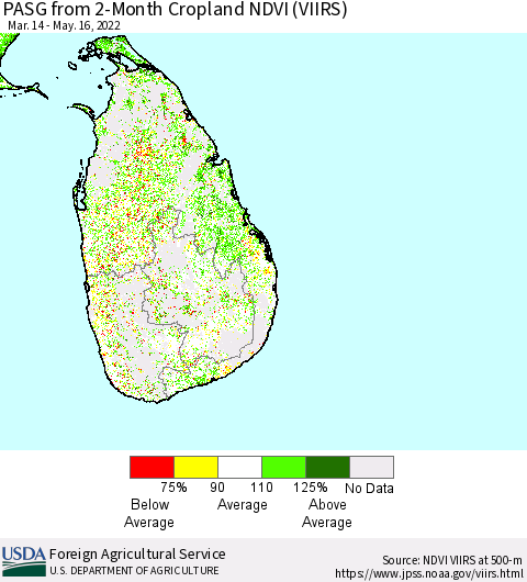 Sri Lanka PASG from 2-Month Cropland NDVI (VIIRS) Thematic Map For 5/11/2022 - 5/20/2022