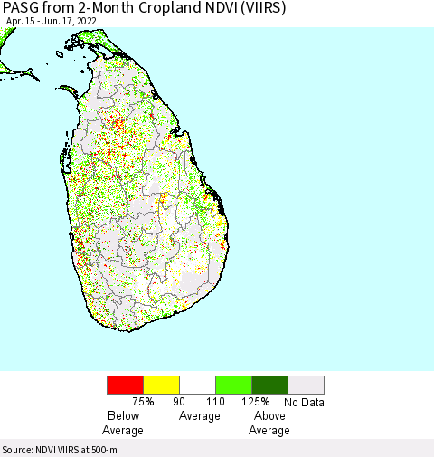 Sri Lanka PASG from 2-Month Cropland NDVI (VIIRS) Thematic Map For 6/10/2022 - 6/17/2022