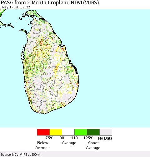 Sri Lanka PASG from 2-Month Cropland NDVI (VIIRS) Thematic Map For 6/26/2022 - 7/3/2022