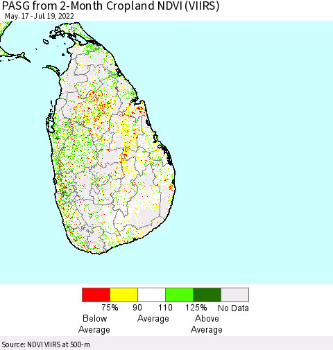 Sri Lanka PASG from 2-Month Cropland NDVI (VIIRS) Thematic Map For 7/12/2022 - 7/19/2022