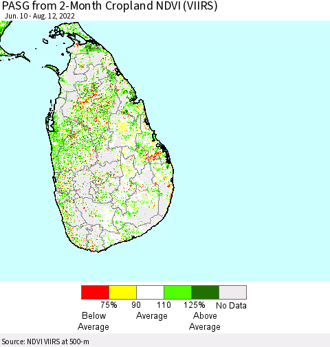 Sri Lanka PASG from 2-Month Cropland NDVI (VIIRS) Thematic Map For 8/5/2022 - 8/12/2022