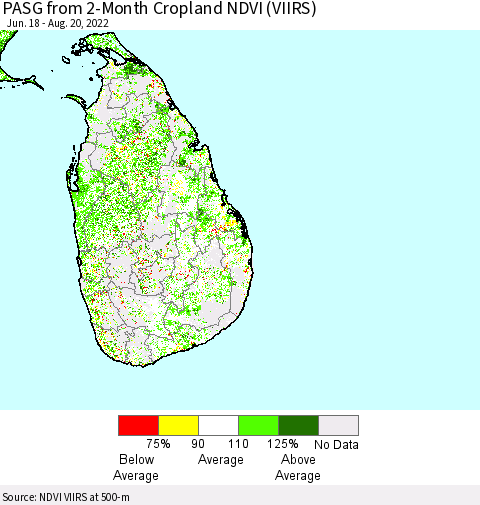 Sri Lanka PASG from 2-Month Cropland NDVI (VIIRS) Thematic Map For 8/11/2022 - 8/20/2022
