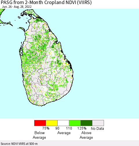 Sri Lanka PASG from 2-Month Cropland NDVI (VIIRS) Thematic Map For 8/21/2022 - 8/28/2022