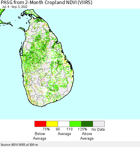 Sri Lanka PASG from 2-Month Cropland NDVI (VIIRS) Thematic Map For 8/29/2022 - 9/5/2022