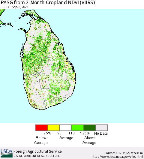 Sri Lanka PASG from 2-Month Cropland NDVI (VIIRS) Thematic Map For 9/1/2022 - 9/10/2022