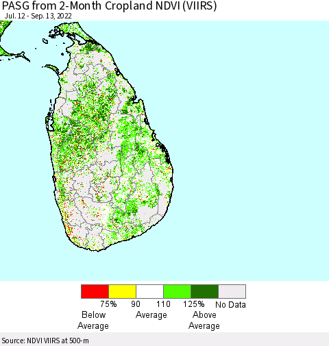 Sri Lanka PASG from 2-Month Cropland NDVI (VIIRS) Thematic Map For 9/6/2022 - 9/13/2022