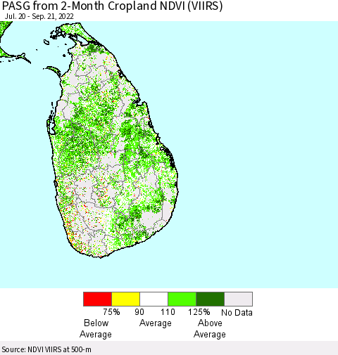 Sri Lanka PASG from 2-Month Cropland NDVI (VIIRS) Thematic Map For 9/14/2022 - 9/21/2022