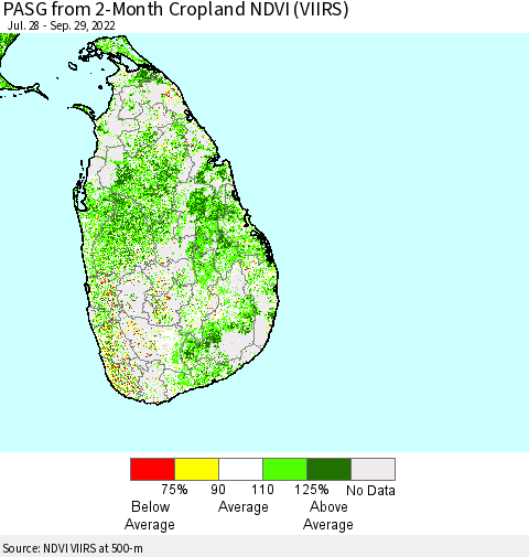 Sri Lanka PASG from 2-Month Cropland NDVI (VIIRS) Thematic Map For 9/22/2022 - 9/29/2022