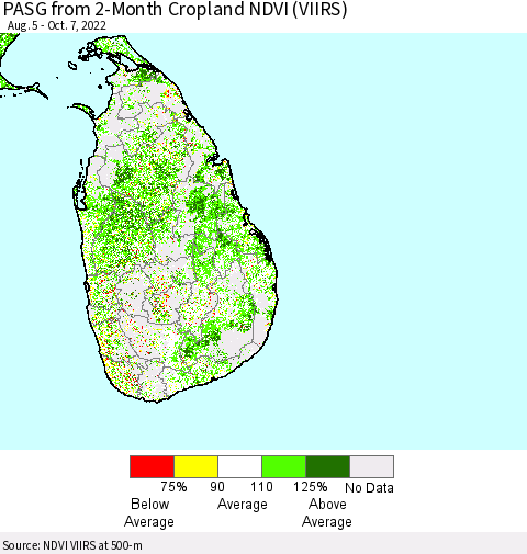 Sri Lanka PASG from 2-Month Cropland NDVI (VIIRS) Thematic Map For 9/30/2022 - 10/7/2022