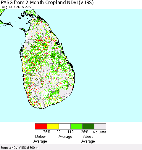 Sri Lanka PASG from 2-Month Cropland NDVI (VIIRS) Thematic Map For 10/8/2022 - 10/15/2022