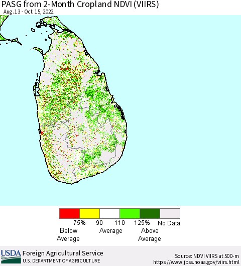 Sri Lanka PASG from 2-Month Cropland NDVI (VIIRS) Thematic Map For 10/11/2022 - 10/20/2022