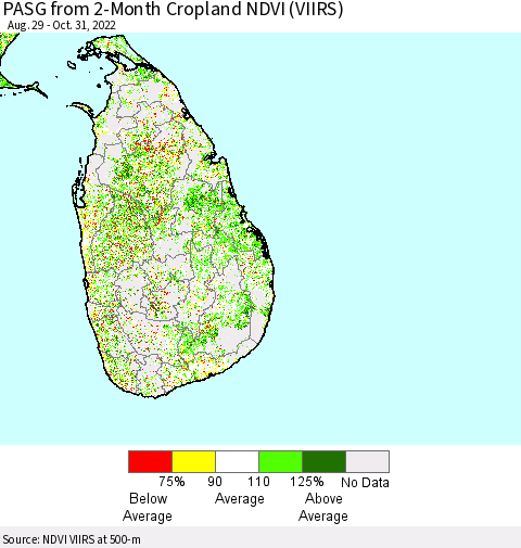 Sri Lanka PASG from 2-Month Cropland NDVI (VIIRS) Thematic Map For 10/21/2022 - 10/31/2022