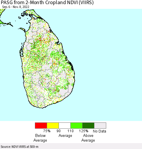 Sri Lanka PASG from 2-Month Cropland NDVI (VIIRS) Thematic Map For 11/1/2022 - 11/8/2022