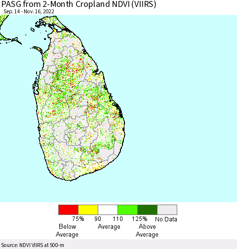 Sri Lanka PASG from 2-Month Cropland NDVI (VIIRS) Thematic Map For 11/9/2022 - 11/16/2022
