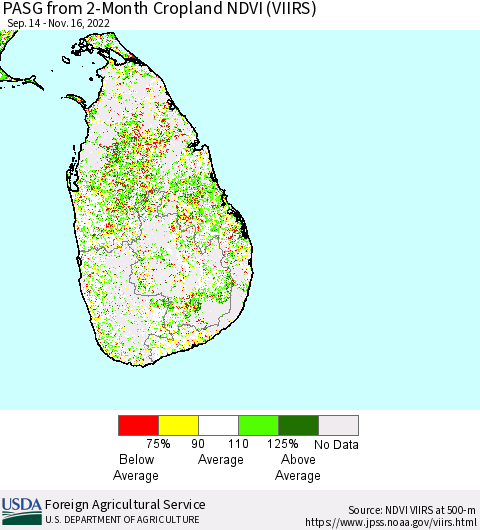 Sri Lanka PASG from 2-Month Cropland NDVI (VIIRS) Thematic Map For 11/11/2022 - 11/20/2022