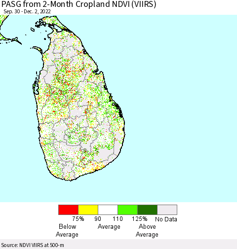 Sri Lanka PASG from 2-Month Cropland NDVI (VIIRS) Thematic Map For 11/25/2022 - 12/2/2022