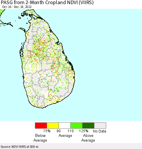 Sri Lanka PASG from 2-Month Cropland NDVI (VIIRS) Thematic Map For 12/11/2022 - 12/18/2022